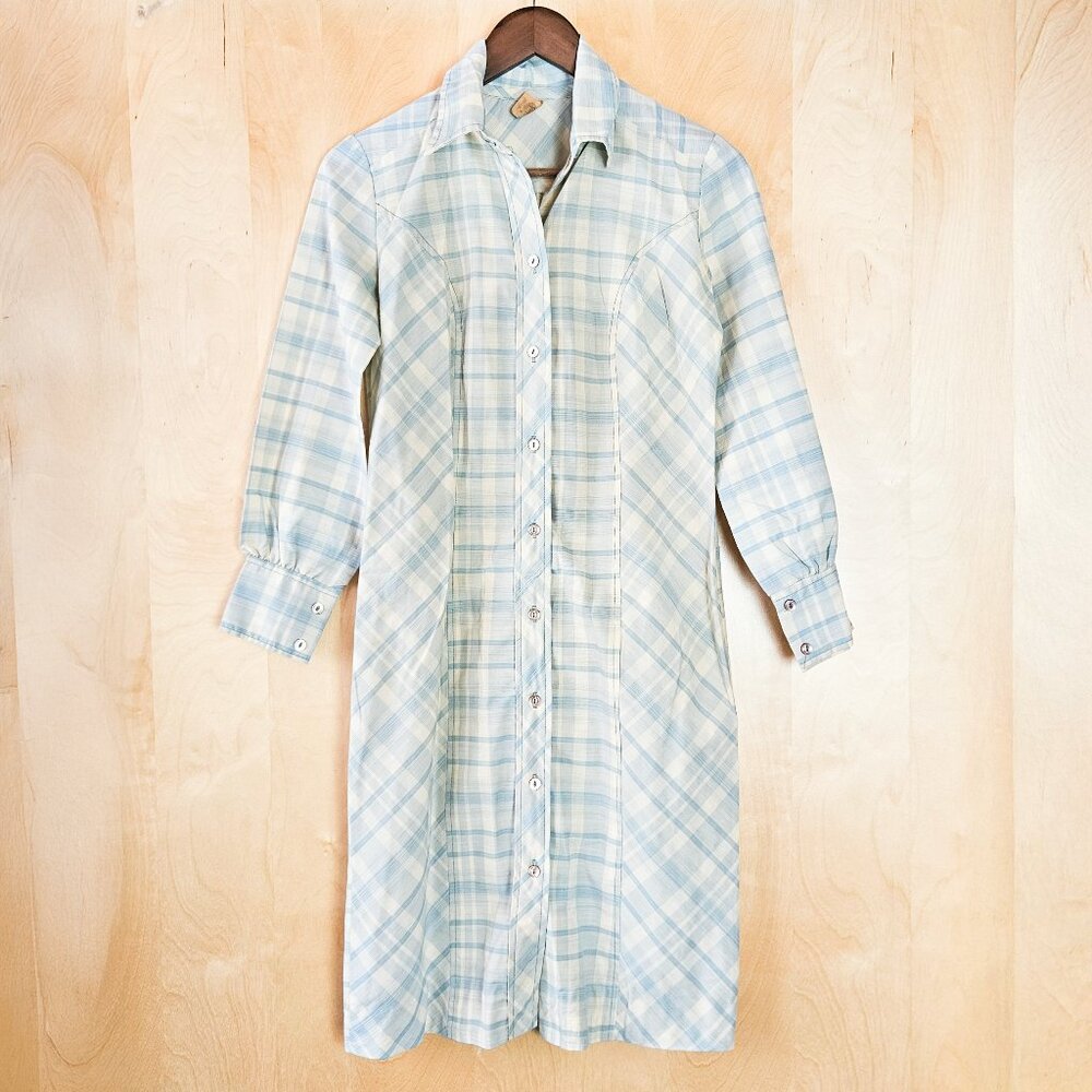 Vintage 60's blue and cream plaid shirtdress